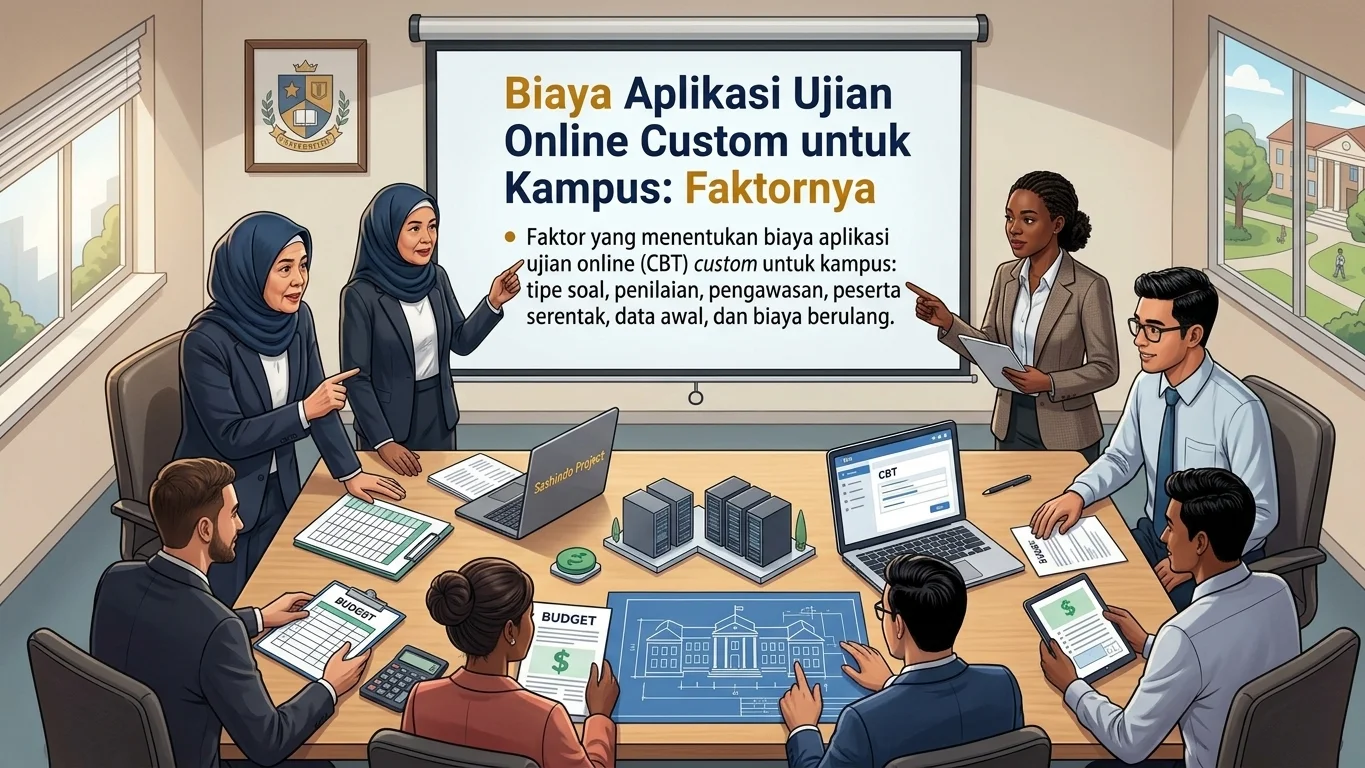 Ilustrasi faktor biaya aplikasi ujian online custom untuk kampus