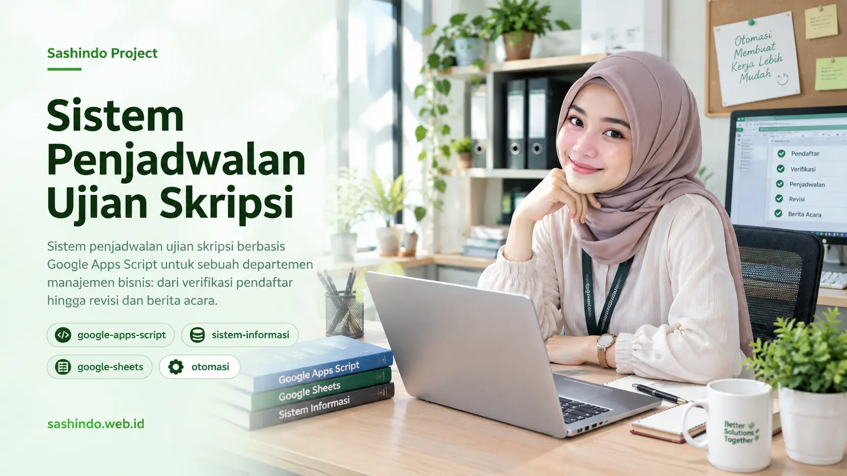 Ilustrasi dashboard sistem penjadwalan ujian skripsi berbasis Google Apps Script dengan data contoh